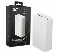 Greencell PowerPlay 30 - biały powerbank 30 000mAh, 22,5W, 4 porty