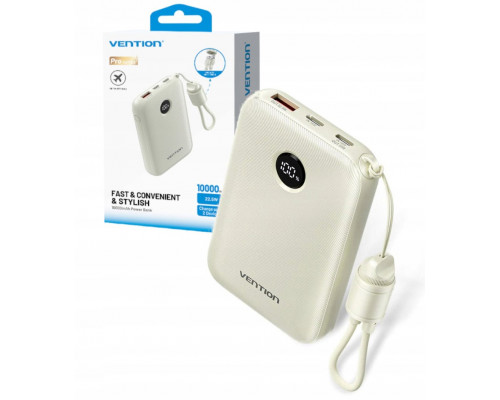 Vention 10000mAh 2 x USB-C 1x USB-A ar displeju 22.5W beżowy