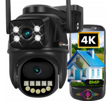 Podwójna Kamera WIFI IP Outdoor Obrotowa ULTRA HD Detekcja 8MPX MIKROFON
