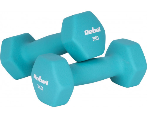Hantelki cast iron neoprene HEX 2x3kg, REBEL ACTIVE