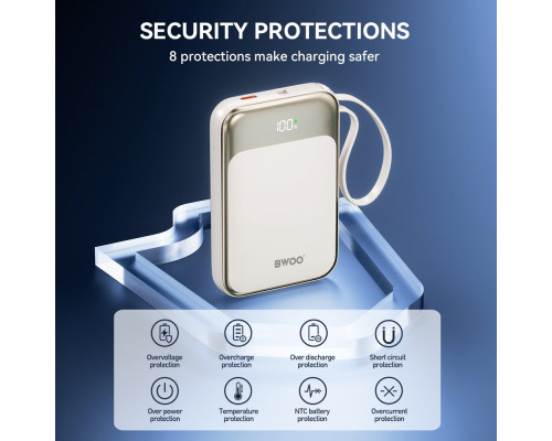 BWOO P80  PD 20W 10000 mAh  kablem usb-c i wyświetlaczem złoty