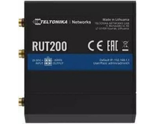 Teltonika LTE Cat 4 | RUT200 | 802.11n | 10/100 Mbit/s | Ethernet LAN (RJ-45) ports 2 | Mesh Support No | MU-MiMO No | No mobile broadband