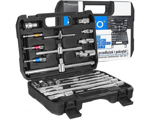 Geko Zestaw przedłużek i pokręteł 25el. 1/4" 3/8" 1/2" (5)