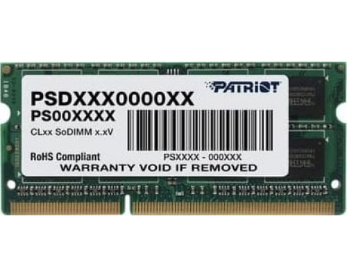 Patriot Signature, SODIMM, DDR3L, 4 GB, 1600 MHz, CL11 (PSD34G1600L2S)