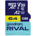 SD  GoodRam Rival MicroSDXC 64 GB Class 10 UHS-II/U3 A2 V30 (GGSM2AA-0640R12)
