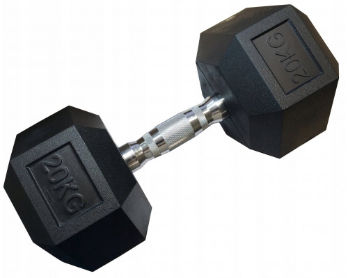 Kubisport Hantla jednoręczna sześciokątna gumowana ciężar obciążenie 20 kg (Kub_05-CB20HEX)