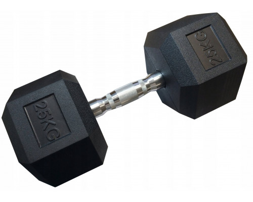 Kubisport Hantla jednoręczna sześciokątna gumowana ciężar obciążenie 25 kg (Kub_05-CB25HEX)