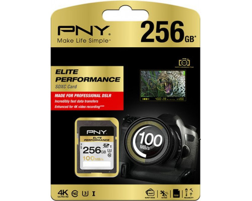 SD  PNY Elite Performance SDXC 256 GB Class 10 UHS-I/U3  (SD256ELIPER-EF)