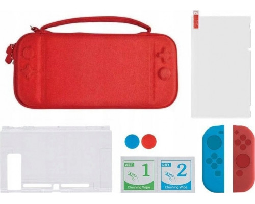 MARIGames Set 6w1 Case Etui Glass For Nintenfor Switch / Dss-106 Red Case