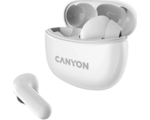 Canyon CANYON TWS-5, Bluetooth headset, with microphone, BT V5.3 JL 6983D4, Frequence Response:20Hz-20kHz, battery EarBud 40mAh*2+Charging Case 500mAh, type-C cable length 0.24m, size: 58.5*52.91*25.5mm, 0.036kg, White