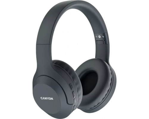 Canyon CANYON BTHS-3, Canyon Bluetooth headset,with microphone, BT V5.1 JL6956, battery 300mAh, Type-C charging plug, PU material, size:168*190*78mm, charging cable 30cm and audio cable 100cm, Dark grey