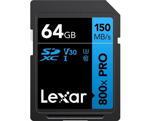 SD  Lexar 800X Pro SDXC 64 GB Class 10 UHS-I/U3 V30 (LSD0800P064G-BNNNG)