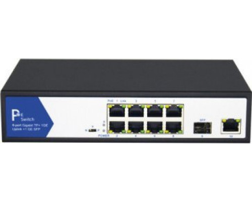 Switch Value  VALUE PoE+ Gigabit Ethernet, 8+2 porty Uplink (1x GbE + 1x SFP)
