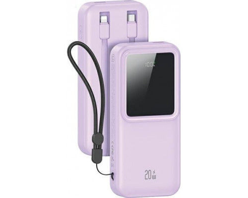 Usams USAMS z wbudowanymi kablami USB-C+Lightning 30000 mAh 20W PD+Qc 3.0 Fast Charge X-chel Series violet/purple 30KCD21303 (US-CD213)