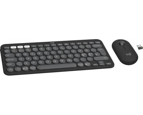 Logitech Logitech Pebble 2 Combo, Mini, RF Wireless + Bluetooth, Scissor key switch, QWERTY, Graphite, Mouse included