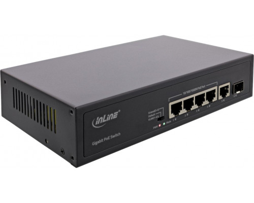 Switch InLine InLine® PoE+ Gigabit Network Switch 5 Port (4x PoE+), 1xSFP, 1Gb/s, desktop, metal, without fan