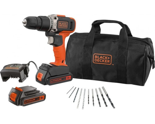 Black&Decker BLack & Decker 18V Schlagbohrmaschine 2X1,5AH mit 10-tlg. Zubehör