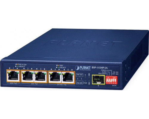 PLANET BSP-115HP-5A     Gigabit Ethernet (10/100/1000) Support PoE Blue