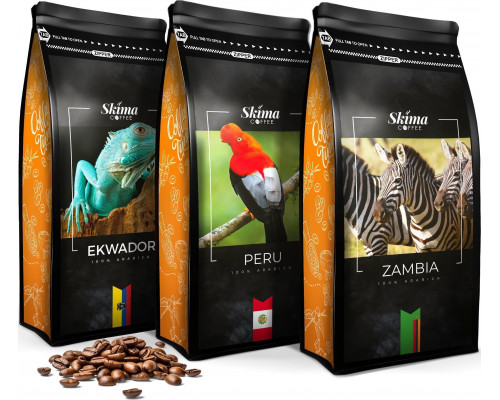 Zestaw 1kgX3 ZAMBIA/PERU/EKWADOR Świeżo Palona do ekspresu + GRATIS