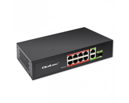 Switch  Qoltec   FAST Ethernet 8x RJ45 PoE 2x RJ45 Uplink 1x SFP | 120W | 1000 Mb/s