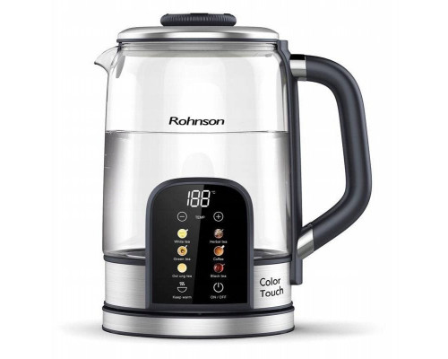 Rohnson Color Touch rychlovarná konvice, 2200 W, 6 teplot, 1.7 l, LED displej, dotykový ovládací panel, sklo