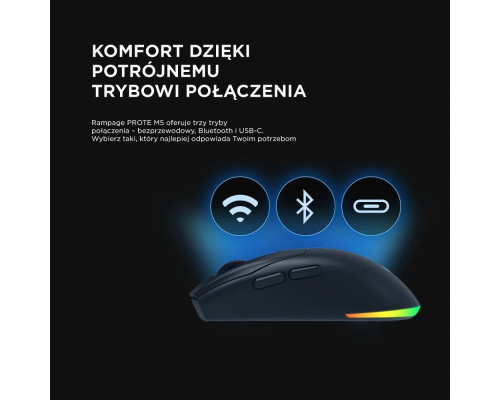 Rampage Prote M5 mysz bezprzewodowa 24000 DPI RGB LED 1K Hz czarna