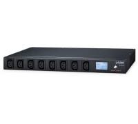 IP-based 8-port Switched Power Manager with 2 Cascaded Ports (AC 100-240V, 16A max. input, 8 IEC C13 outlet 10A max. output, LCD Displays, provides external tem