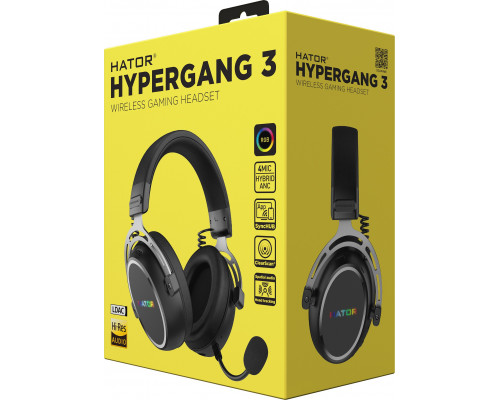 HATOR Hypergang 3 Wireless Zestaw słuchawkowy Bezprzewodowy Opaska na głowę Gaming USB Type-C / USB Type-A Bluetooth Czarny