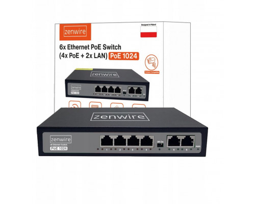 Switch Zasilacz  POE LAN 8 Ports 6 Ethernet RJ45 100Mbps Kamer