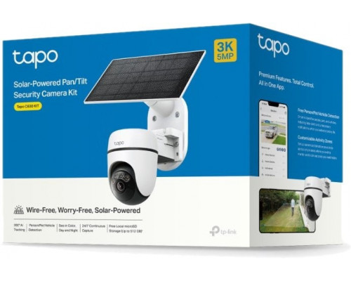 TP-Link Tapo C630 KIT kamera zewnętrzna, panel słoneczny (5MP, 3K, 1620p, IR 16m, WiFi, micro SD card, IP65)