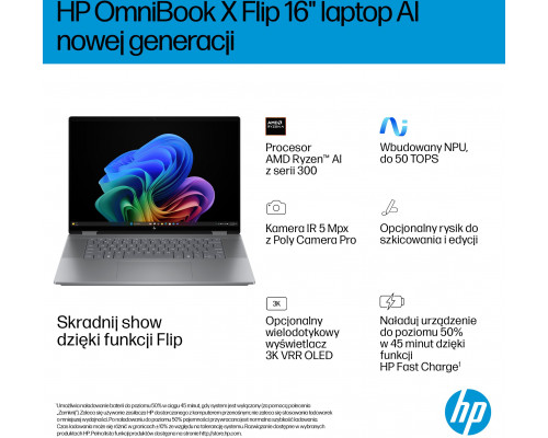 Laptop HP OmniBook X Flip 2-in-1 NG AI 16-ar0219nw - Ryzen AI 5 340 | 16"-2K-OLED-Touch | 16GB | 1TB | Win11Home | Meteor silver