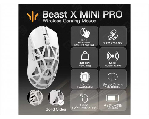 WLMouse Beast X Mini Pro Solid Sides Gaming mysz, Omron Optical Switches - biały