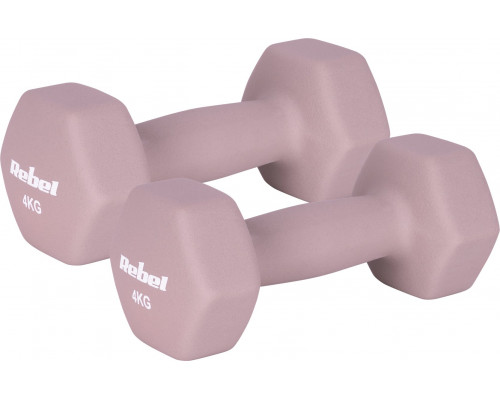 Hantelki cast iron neoprene HEX 2x4kg, REBEL ACTIVE