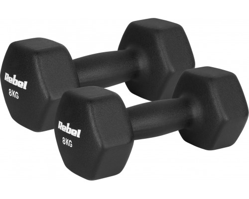 Hantelki cast iron neoprene HEX 2x8kg, REBEL ACTIVE