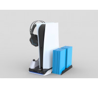 DLX+ LED Stand - Multi LED, Controller charger, fans, headphone stand, game storage /PS5