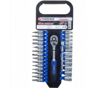 Zestaw nasadek i bitów 1/4" z grzechotką z plastikowym uchwytem 27el. (6-kątnych.) (4-14mm)