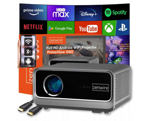 Zenwire Rzutnik Android Google TV FULL HD 4K 39000lm WiFi Przenośny SMART Zenwire G60