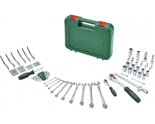 Bosch Powertools Advanced Walizka narzędziowa, 132-częściowa (zielony, z 2 grzechotkami przełączanymi 1/4" i 1/2") (1600A02Z9B)