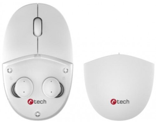 C-Tech S TWS słuchawkami Dual mode WLM-21, bezprzewodowa, BT5.0 + 2,4GHz, 1600DPI, 3 przyciski, USB nano receiver, biała (WLM-21W)