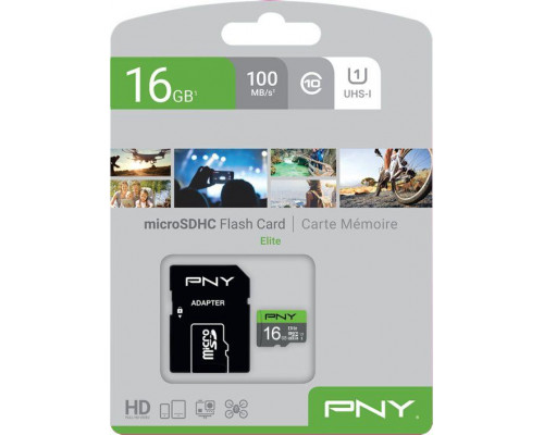 SD  PNY Elite MicroSDHC 16 GB Class 10 UHS-I/U1 A1 V10 (P-SD16GU1100EL-GE)