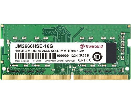 Transcend JetRam, SODIMM, DDR4, 16 GB, 2666 MHz, CL19 (JM2666HSE-16G)