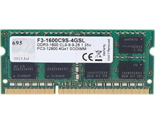 G.Skill SODIMM, DDR3L, 4 GB, 1600 MHz, CL9 (F3-1600C9S-4GSL)