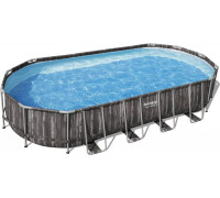 Bestway Bestway Power Steel Frame Pool Set, 732 cm x 366 cm x 122 cm, swimming pool (dark brown/blue, wood decor, with filter pump)