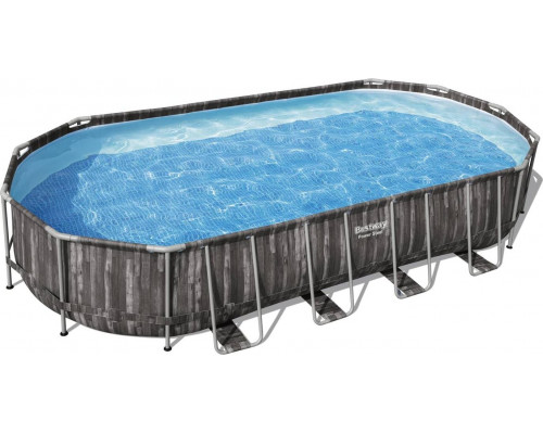 Bestway Bestway Power Steel Frame Pool Set, 732 cm x 366 cm x 122 cm, swimming pool (dark brown/blue, wood decor, with filter pump)