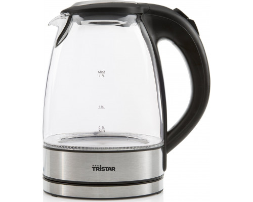 Tristar Tristar | Glass Kettle with LED | WK-3377 | Electric | 2200 W | 1.7 L | Glass | 360° rotational base | Black/Stainless Steel