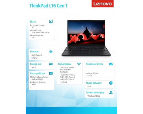 Laptop Lenovo Laptop Lenovo ThinkPad L16 Gen 1 21L7001HPB R7 PRO 7735U 16" WUXGA 16GB 512SSD Int W11Pro