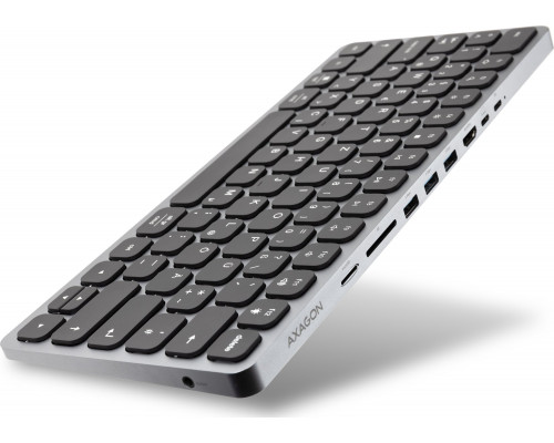 Axagon AXAGON HMC-KB USB-C Tastatur, microSD/SD, 3x USB-A 3.0, HDMI 4K/60Hz, PD 100W, Audio - DE Layout