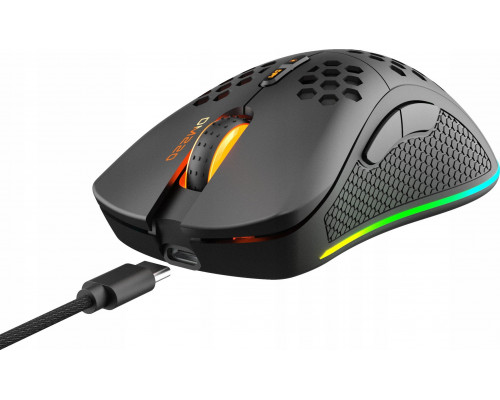 Deltaco Belaidė itin lengva žaidimų pelė DELTACO GAMING DM220, 70g svorio, RGB, SPCP6651, 400-6400 DPI, 1000 Hz, juoda / GAM-120