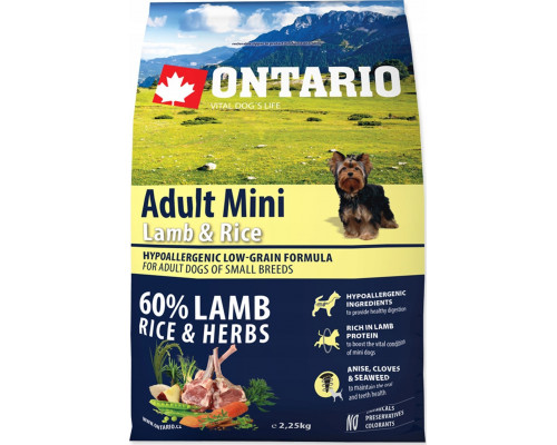 ONTARIO Ontario Adult Mini su ėriena ir ryžiais 2,25kg