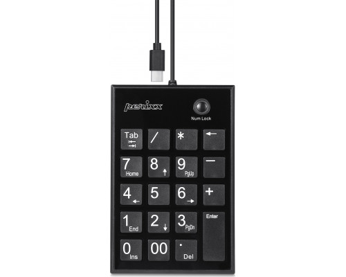 Perixx PERIPAD-202C, numeric keypad cable ports USB-C with 2x USB 2.0 Hub (USB-A)